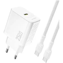 A27CEU PD 25W GaN SB-C AC Charger with USB-C Cable - White