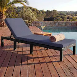 Poly-Rattan Sonnenliege MCW-A51, Relaxliege Gartenliege Liege ~ Basic anthrazit, Kissen grau
