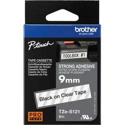 P-TOUCH TZES121 - Schriftband, extra-stark klebend, schwarz auf transparent, 9mm
