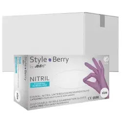 Style Berry Nitrilhandschuhe, puderfrei, lila, Stabile Einmalhandschuhe mit Fingerspitzentexturierung, 1 Karton = 10 Packungen à 100 Stück, Größe M