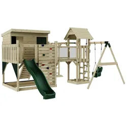 OutdoorToys Spielturm Inga, aus Holz in Dunkelgrün mit Babyschaukel & Rutsche grün