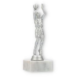 Pokal Kunststofffigur Basketballer silbermetallic auf weißem Marmorsockel 19,3cm