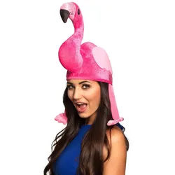 Boland Kostüm Hut Flamingo lustiger Tier-Hut in Pink Karneval Accessoire für Party, witziger Kopfschmuck im pinken Plüsch - Spaßfaktor rosa