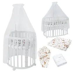 waldin Babybett White Oval 7in1 mit Matratze und Himmelset , Weiß, Multicolor , Textil , Echtholz,Buche , Oval , 73x125 cm , FSC 100% , Babymöbel & Kindermöbel, Babyzimmer, Babybetten, Gitterbetten