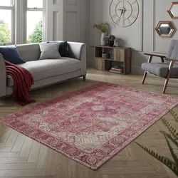 Teppich FLAIR RUGS "Antique Vintage-Muster", rot, B:155cm H:4mm L:230cm, Baumwolle, Kunstfaser, Teppiche, Teppich, Chenille Stil Teppich, Wohnzimmer, Schlafzimmer, Esszimmer