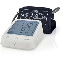 Nedis SmartLife Blutdruckmessgerät | Weiss 22 - 42 cm | Anzeige des Stillhaltens / Erkennung des Tragens einer Manschette / Erkennung unregelmäßiger H