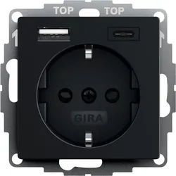 Gira 2459005 Schutzkontakt-Steckdose mit erhöhtem Berührungsschutz (Safety Plus) und USB-Spannungsversorgung 2-fach Typ A/C, System 55, schwarz matt
