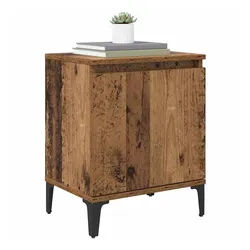 vidaXL Nachttisch 40 x 30 x 50 cm Alter Holz Nachttisch Altes Holz Massivholz Metall 40x braun