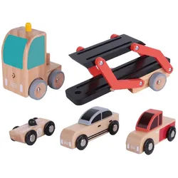 Classic World Spielzeug-Transporter Classic World - Autotransporter rot - 26,5x7x15cm - ab 18 Monaten, (Set aus einem Autotransporter und drei Autos, 5-tlg) bunt