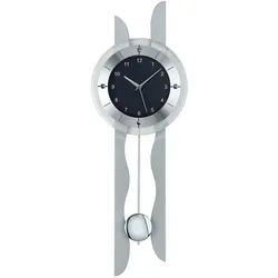 AMS Funk-Pendelwanduhr F5243 (Quarzuhr, Holz-/Aluminiumgehäuse,Esszimmer,Wohnzimmer) silberfarben