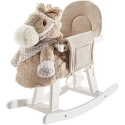 My Baby Lou Schaukelpferd , Grau, Naturfarben , Holz, Textil , Pappel , vollmassiv , 28x57x61 cm , unisex , ISO 9001, AZO-frei, EN 71 , Fußstützen, Haltegriffe, Sicherheitsring, gepolsterte Sitzfläche , Spielzeug, Kinderfahrzeuge, Sonstige Kinderfahrzeuge