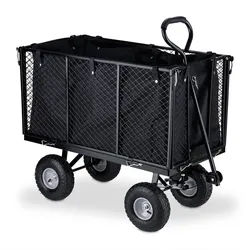 Relaxdays Handwagen , Schwarz , Metall, Kunststoff , 51x83x110 cm , Gartenzubehör, Gartenpflege