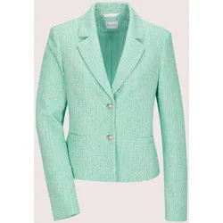 Jackenblazer MADELEINE "Blazer Tweed-Blazer mit Paillettenakzenten", Damen, Gr. 48, blau (türkisblau, weiß, multicolor), Obermaterial: 55% Polyester PES. 20% Baumwolle CO. 20% Viskose CV. 3% sonstige Fasern AF. 2% Elasthan EL., Modern, Blazer, Tweed-Optik