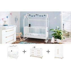 Pinolino Babyzimmer , Weiß , Holz , 3-teilig , Kiefer,Esche,Esche , teilmassiv , 4 Fächer , 6 Schubladen , in verschiedenen Größen erhältlich,zum Juniorbett umbaubar, höhenverstellbar, Sprossen mit Normabstand, Aufbauanleitung im Karton, Lattenrost inklusive, Schlupfsprossen , Baby & Kindermöbel, Babyzimmer, Babyzimmer-serien