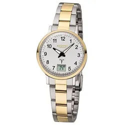 Regent Funkuhr Damen-Uhr Funk Analog Quarz Metall-Band Gold Silber-Ton FR-258