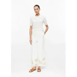 s.Oliver 7/8-Hose Hose Wide-Leg-Hose mit Stickerei aus strukturierter Baumwolle beige 44
