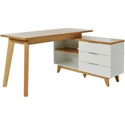Livetastic Eckschreibtisch , Weiß, Eichefarben , Holzwerkstoff , 3 Schublade(n) Schubladen , rechteckig , eckig , 118x76x140 cm , Kabeldurchlass, Stauraum, seitenverkehrt montierbar , Büromöbel, Schreibtische, Eckschreibtische