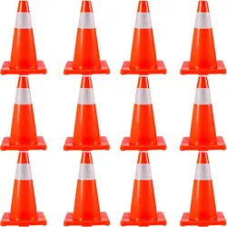 Verkehrssicherheitskegel, 12 Stück, PVC-Parkkegel 45,7 cm, 28 x 28 cm Boden, rote PVC-Basis für Straßen mit erhöhter Warnstufe, Baustellen