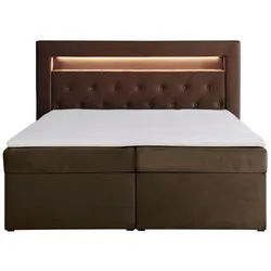 AN FURNITURE STORE Boxbett LUI GOLD mit Matratze (20 cm hoch) Topper, Bettkasten und LED Licht, Boxspringbett, Stauraum, Bettkasten, Polsterbett braun
