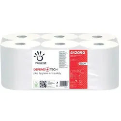 Papernet Defend Tech Autocut Handtuchrolle, 2-lagig, Praktische weiße Papierrolle aus Zellstoff, 1 Packung = 6 Rollen à 140 Meter