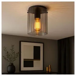 GLOBO LIGHTING Deckenleuchte, Leuchtmittel nicht inklusive, Deckenleuchte Deckenlampe Schlafzimmerleuchte Glas amber 1 flammig H grau