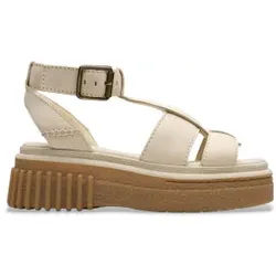 Clarks für Damen. 26181204 Evamar Sun Creme weiße Ledersandalen (41.5), 3 bis 5 cm, Schnalle, Lässig