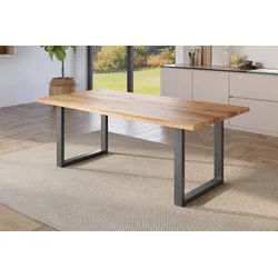 SAM® Esstisch Thoran, Holz-Optik Wildeiche, U-Metallgestell, Baumkante beige 240 cm x 77 cm x 100 cm