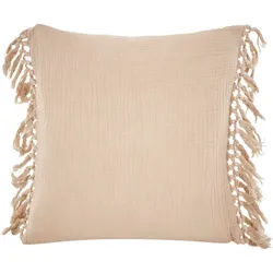LeGer Home by Lena Gercke Dekokissen Hevin, Musselin Optik, 2-er Set, ohne Füllung, mit Fransen beige 40 cm x 40 cm