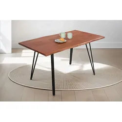SAM® Baumkantentisch Celine, massives Akazienholz, echte Baumkante, Vierfußgestell aus Metall braun 80 cm x 77 cm x 80 cm