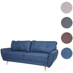 3er-Sofa HWC-J19, Couch Klappsofa Lounge-Sofa, Schlaffunktion ~ Stoff/Textil blau