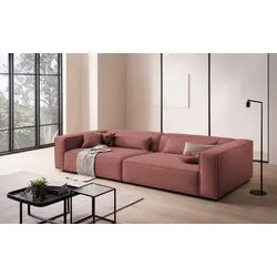 LeGer Home by Lena Gercke 3-Sitzer PIARA XXL, Sofa mit Kedernaht in Cord, Leinenoptik o. Strukturstoff, schwarze Füße, bequemer Sitzkomfort, extra tiefe Sitzfläche rot
