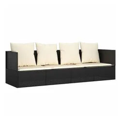 vidaXL Gartenliege, Outdoor-Loungebett mit Kissen Schwarz Poly Rattan