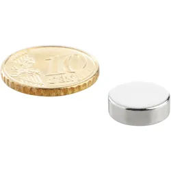 10 Scheibenmagnete Neodym 12 mm x 4 mm | N45, axial (parallel zur Höhe), silber