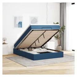vidaXL Bett, Ottoman-Bett mit Matratze Blau 140x200 cm Stoff