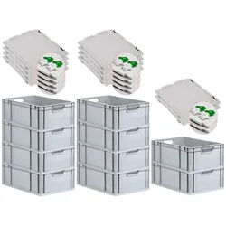 PROREGAL 10x Eurobox NextGen Grip mit Scharnierdeckel & grünen Verschlüssen | HxBxT 22x40x60cm | 44 Liter | Griffe offen | Verstärkter Boden