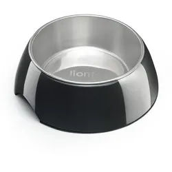 lionto Futternapf für Katzen, ergonomische Form, Edelstahlnapf im Melaminkorpus, langlebig & pflegeleicht, mit Anti-Rutsch-Ring schwarz 420 ml | Ø 14 cm x 14 cm x 14 cm x 5.7 cm x 4 cm
