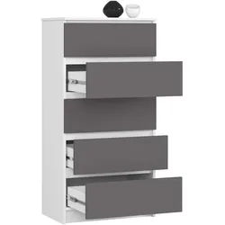 Raumhirsch Furniture Kommode mit 5 Schubladen 60 cm breit Holz Schrank, Highboard / Kommode 60 cm, Sideboard Organizer für jeden Raum grau|weiß
