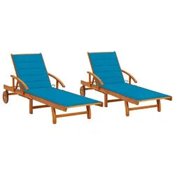 vidaXL Gartenliege Sonnenliegen 2 Stk. mit Auflagen Massivholz, 1 St. blau