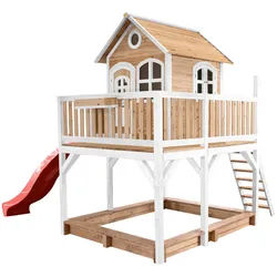Ambia Garden Spielhaus Liam , Braun, Rot, Weiß , Holz , Zeder , 613x291x277 cm , Fsc, EN 71 , Freizeit & Co, Gartenspielzeug, Spieltürme