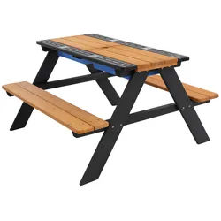 ML-Design 2in1 Kindersitzgruppe mit Sand- & Wasserspieltisch, Naturbraun, Massivholz, inkl. 2 Wannen, Outdoor Sitzgarnitur, Garten Picknicktisch &