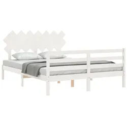 vidaXL Bett Massivholzbett mit Kopfteil Weiß weiß 200 cm x 150 cmvidaXL