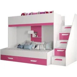 Abiks Möbel Etagenbett 90/200 cm , Weiß, Pink , Holz , Nachbildung , 90x200 cm , Babymöbel & Kindermöbel, Kinderzimmer & Jugendzimmer, Stockbetten