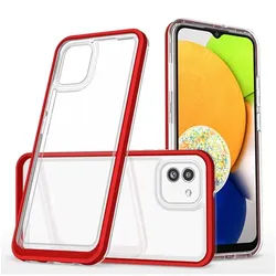 Clear 3in1 Case for Samsung Galaxy A03 Silicone Cover with Frame Red