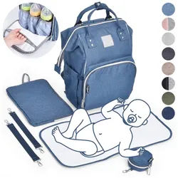 Daliya® Wickeltasche PAKMI Wickelrucksack, Kinderwagentaschen, Mamabag (Set, 5-tlg., Befestigungsriemen), Thermofächer, Schnuller Aufbewahrung, Wickelunterlage, hochwertig blau