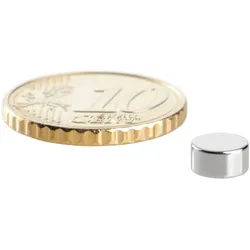 100 Scheibenmagnete Neodym 6 mm x 3 mm | N45, axial (parallel zur Höhe), silber