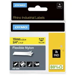 DYMO® Original IND-Schriftband für Rhino, flexibles & reissfestes Nylon - schwarz auf gelb