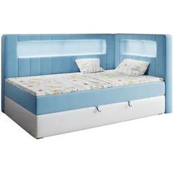 MKS Boxspringbett Junior Gold 3 90/200 Blau/Weiß - rechte Seite , Textil , Rechteckig , 90x200 cm , Babymöbel & Kindermöbel, Kinderzimmer & Jugendzimmer, Kinderbetten, Kinderbetten & Jugendbetten