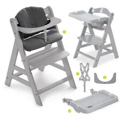 Hauck Hochstuhl Alpha Plus Grau (Set), Holz Kinderhochstuhl Babystuhl mit Essbrett, Sitzkissen - verstellbar grau