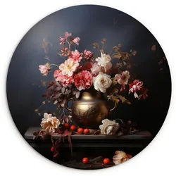 MuchoWow Wandbild Stilleben - Blumen - Rosen - Blumenstrauß - Vase 90x90 cm , Dunkelbraun , Kunststoff , Rund , 90x90 cm , einfache und schnelle Anbringung , Bilder & Rahmen, Bilderrahmen, Bilderrahmen & Fotorahmen