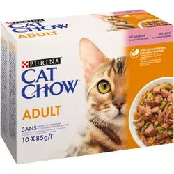 PURINA Cat Chow Adult Katzenfutter mit Lachs und grünen Bohnen in Gelee 10x85g